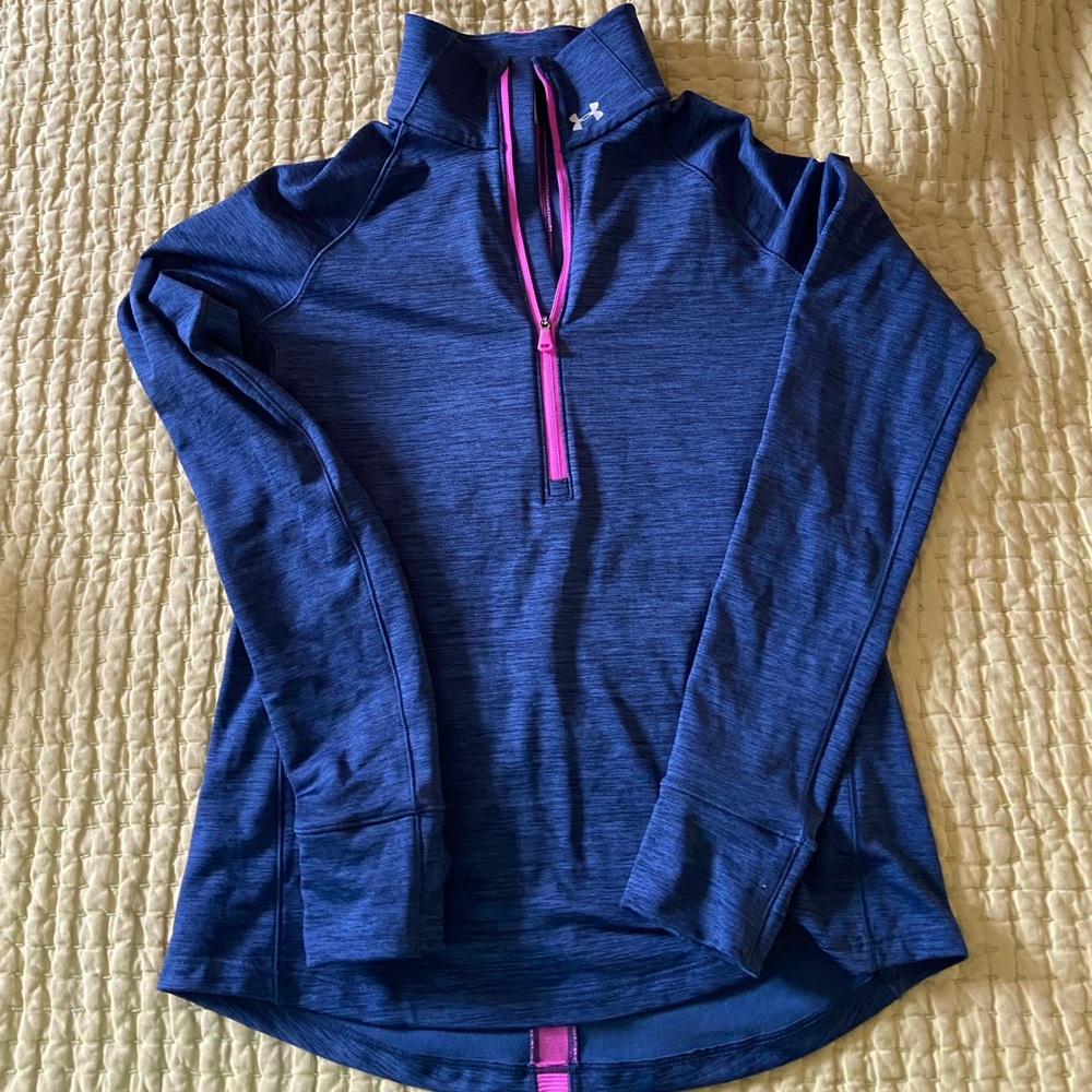 NWOT Under Armour Fitted Half Zip Medium Navy Pink ColdGear